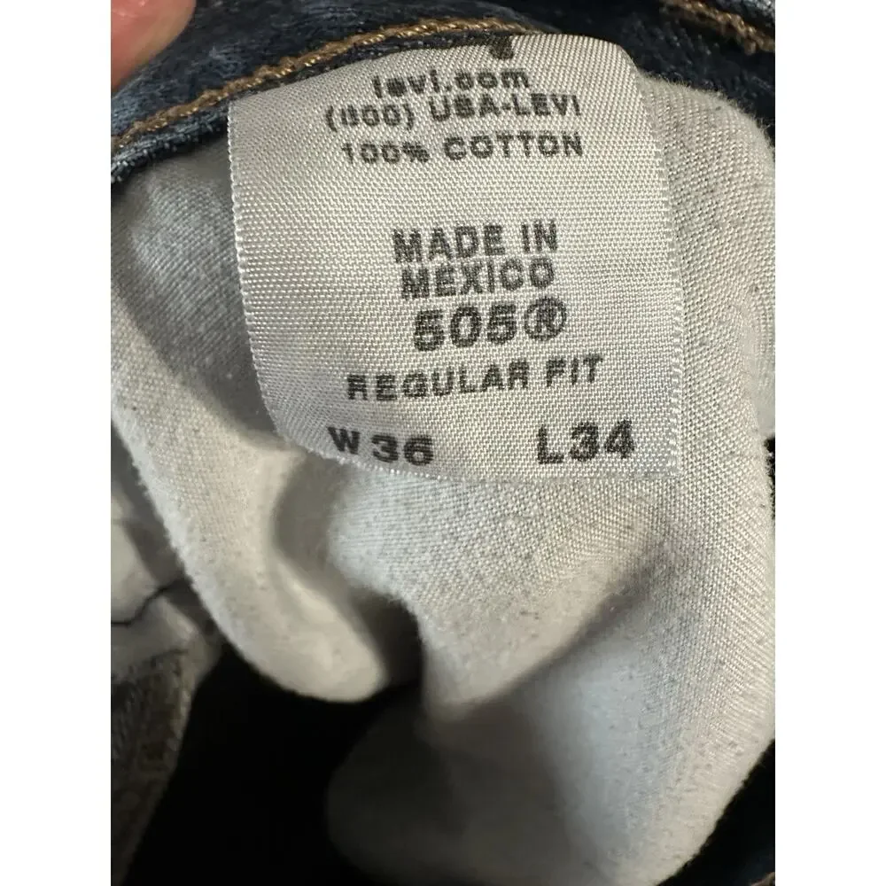 Levis classic denim 505 blue jeans men size 36x34 comfort regular fit straight